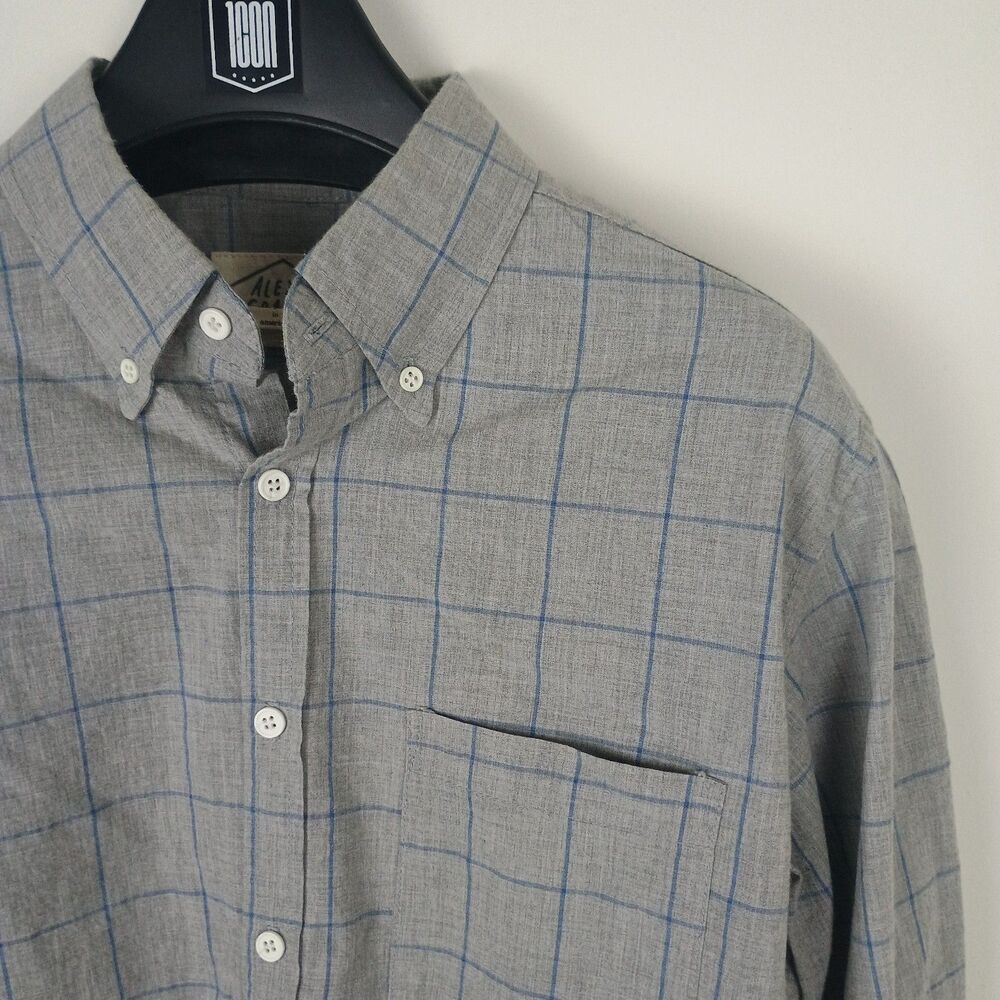 Alex Crane Shirt Mens S to M  Made in USA Luxury Window Pane 100 % Air Cotton